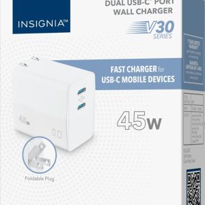 (Lot of 10x) Insignia™ - 45W Foldable Compact Dual USB-C Wall Charger - White